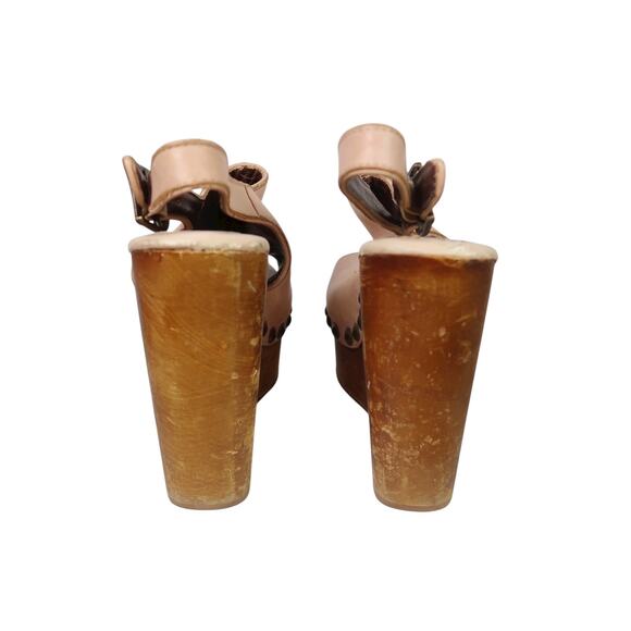 Jeffrey Campbell Snick Tan Leather Studded Wooden Wedge Heel Clogs 8 - Picture 5 of 8